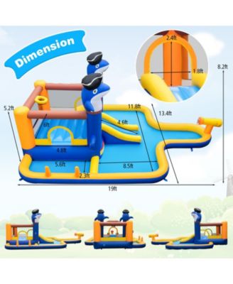7-In-1 Water Slide Park with Splash Pool and Water Cannon with 680W Blower