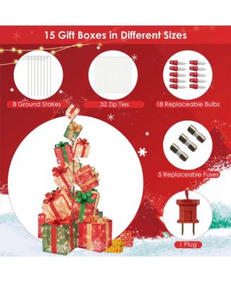 15 Stacked Pre-Lit Gift Box Tower 67'' Lighted Present Decoration with 450 Lights