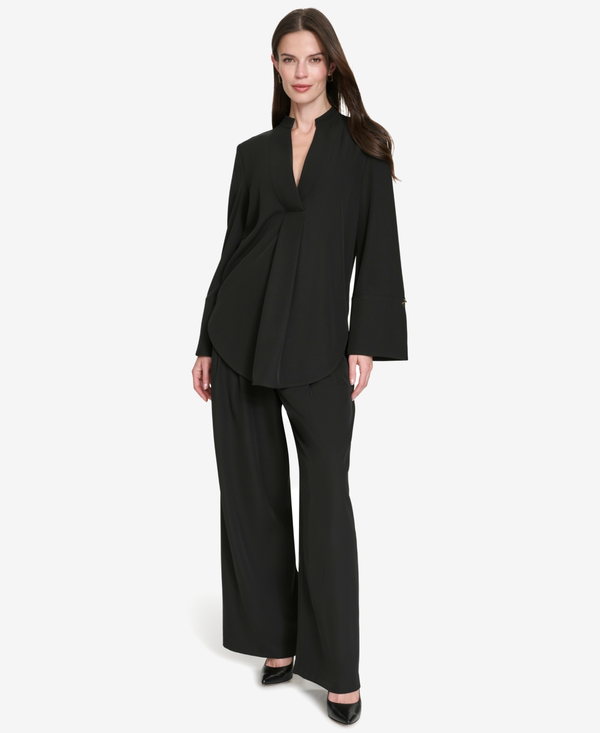 Halston Women's Band-Collar V-Neck Long-Sleeve Tunic