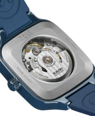 Unisex Swiss Automatic True Square Open Heart Navy Blue Rubber Strap Watch 38mm