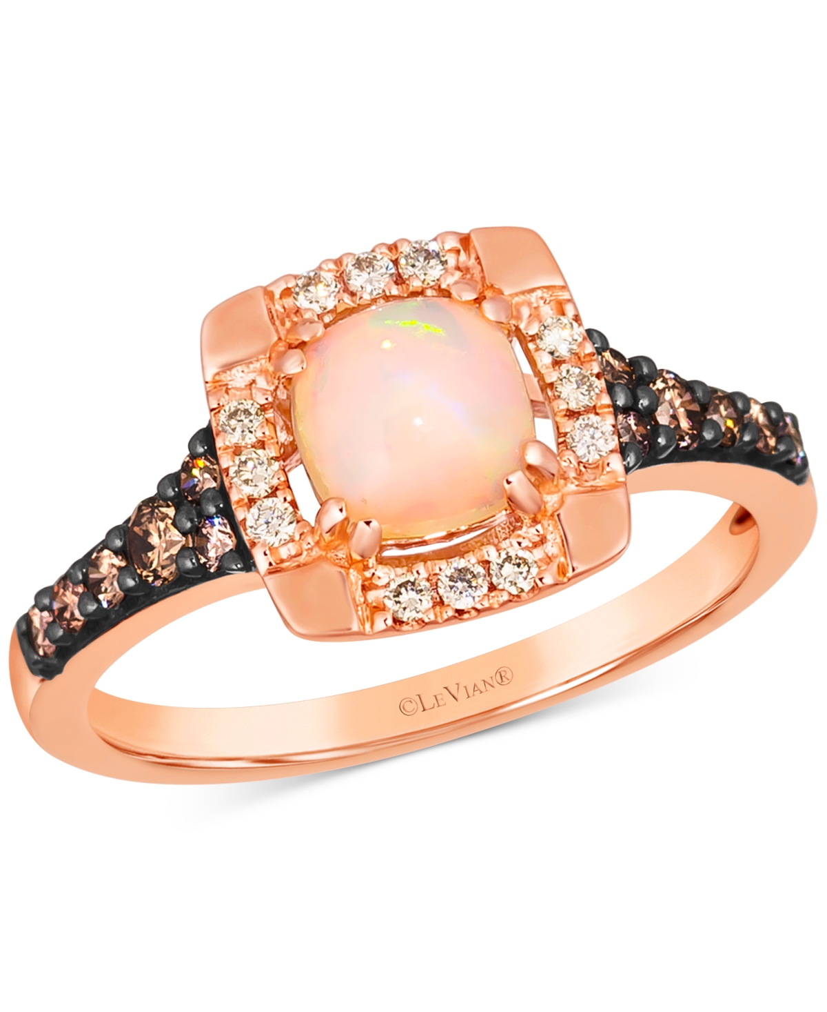 Neopolitan Opal (1/2 ct. t.w.) & Diamond (1/3 ct. t.w.) Halo Ring in 14k Rose Gold - Opal