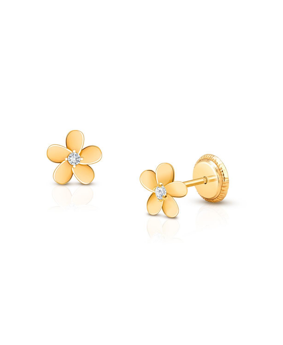 Children's 14K Gold Forget Me Not Flower Studs Girls' Screw Back Earrings - 14k yellow gold