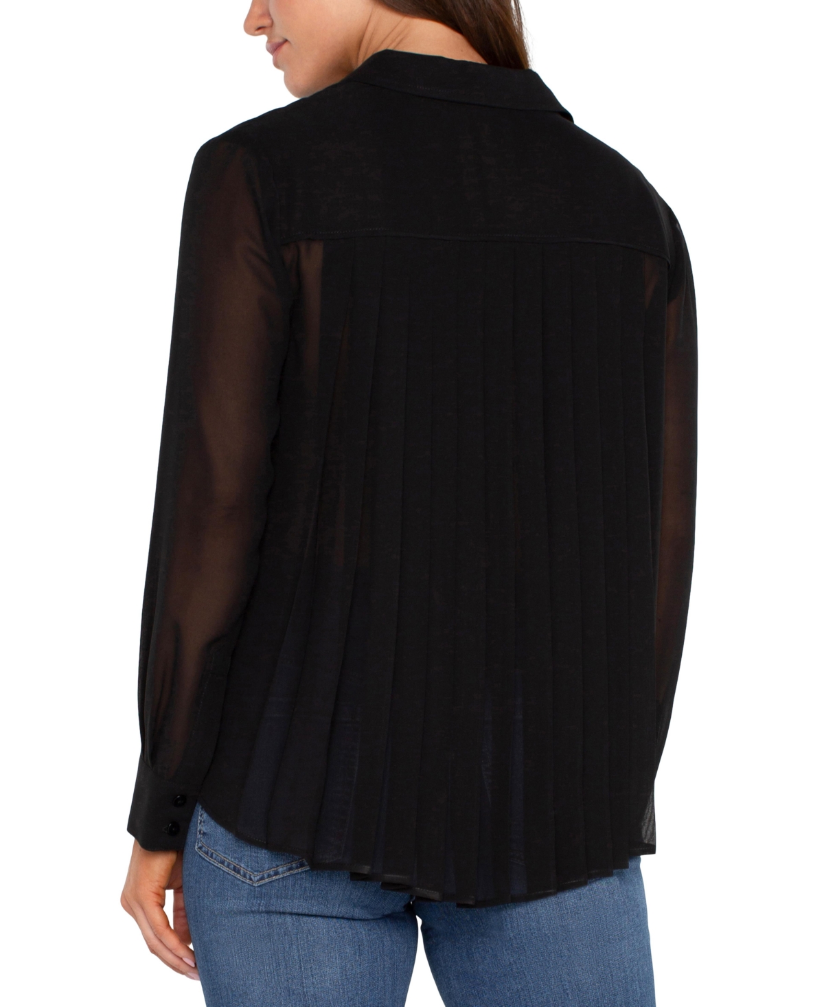 Liverpool Los Angeles Women's Long Sleeve Woven Shirt with Pleated Back Top