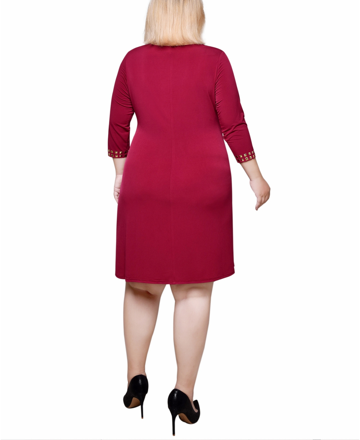 Ny Collection Plus Size 3/4 Sleeve Asymmetrical Dress In Deep Maroon