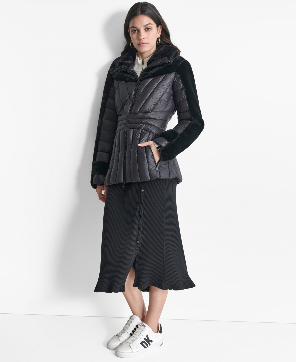 Dkny Women's Faux-Fur Spread-Collar Puffer Jacket