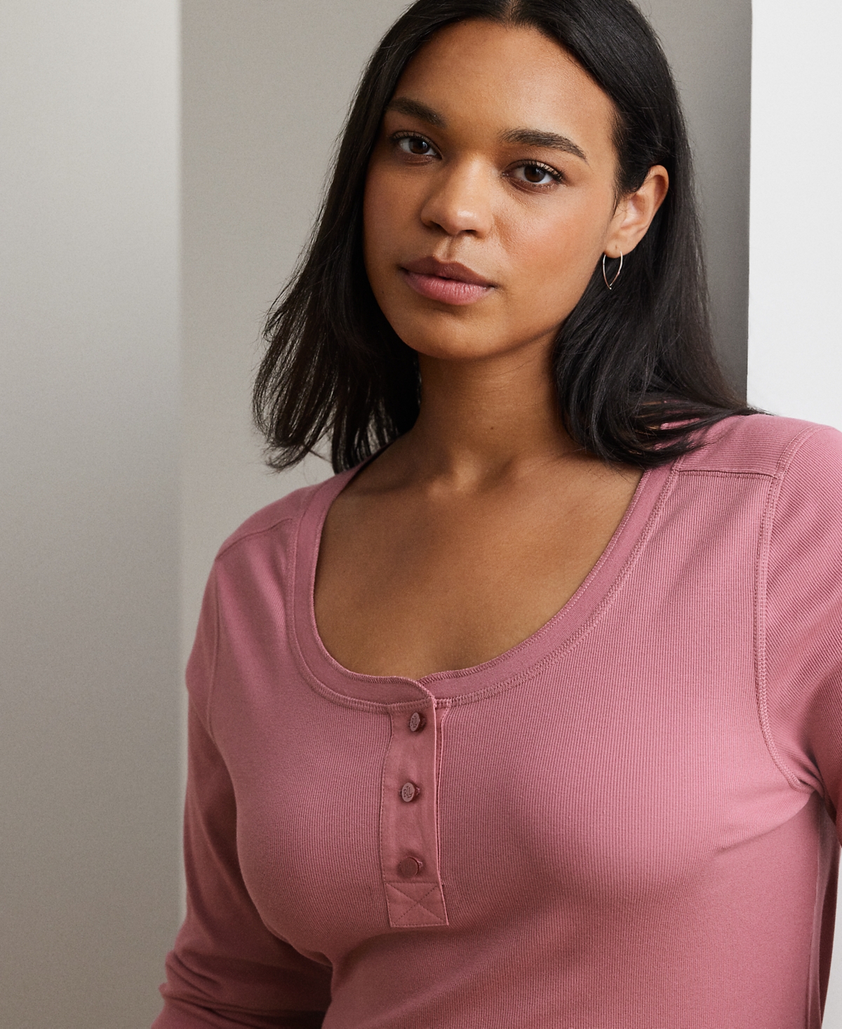 Lauren Ralph Lauren Plus Size Rib-Knit Henley Tee