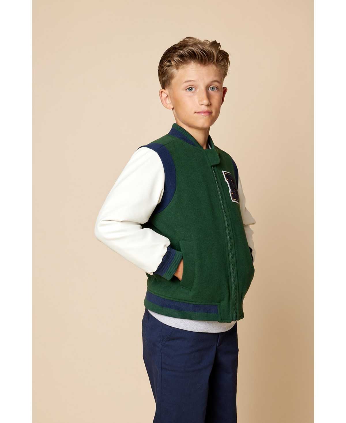 Brooks Brothers B By  Big Boys Woven Varsity Jacket In Dark Green