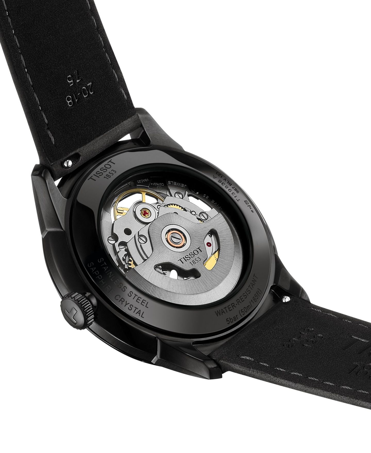 Мужские часы Tissot Swiss Automatic Chemin Des Tourelles Skeleton Black Leather Strap Watch 40mm — фото 6