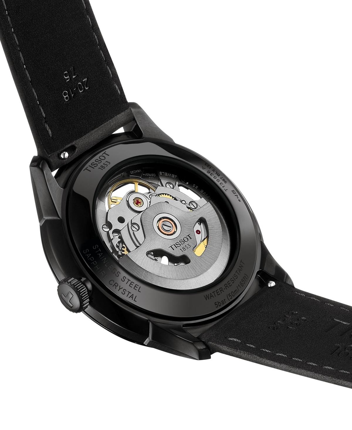 Tissot Men's Swiss Automatic Chemin Des Tourelles Skeleton Black Leather Strap Watch 40mm In No Color