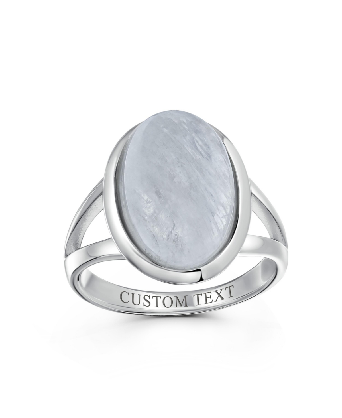Bling Jewelry Simple Large Oval Cabochon Bezel Split Shank Statement Ring Women Sterling Silver