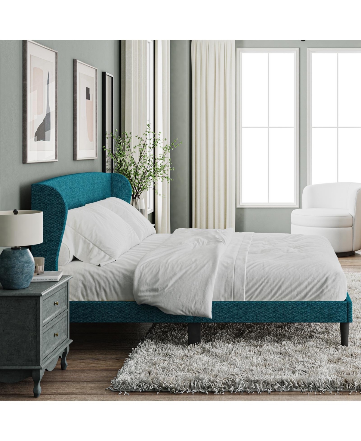 Hulala Home Gerald Modern Upholstered Wingback Platform Bed