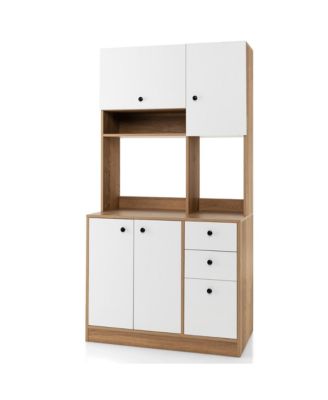 71" MDF Freestanding Kitchen Pantry Hutch Storage Cabinet with 4 Doors
