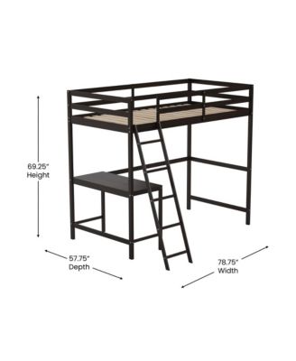 Twin Size, Wood, Guardrails + Desk + Ladder + Fits 6–8" Mattress,Ridley Loft Bed Frame Headboard