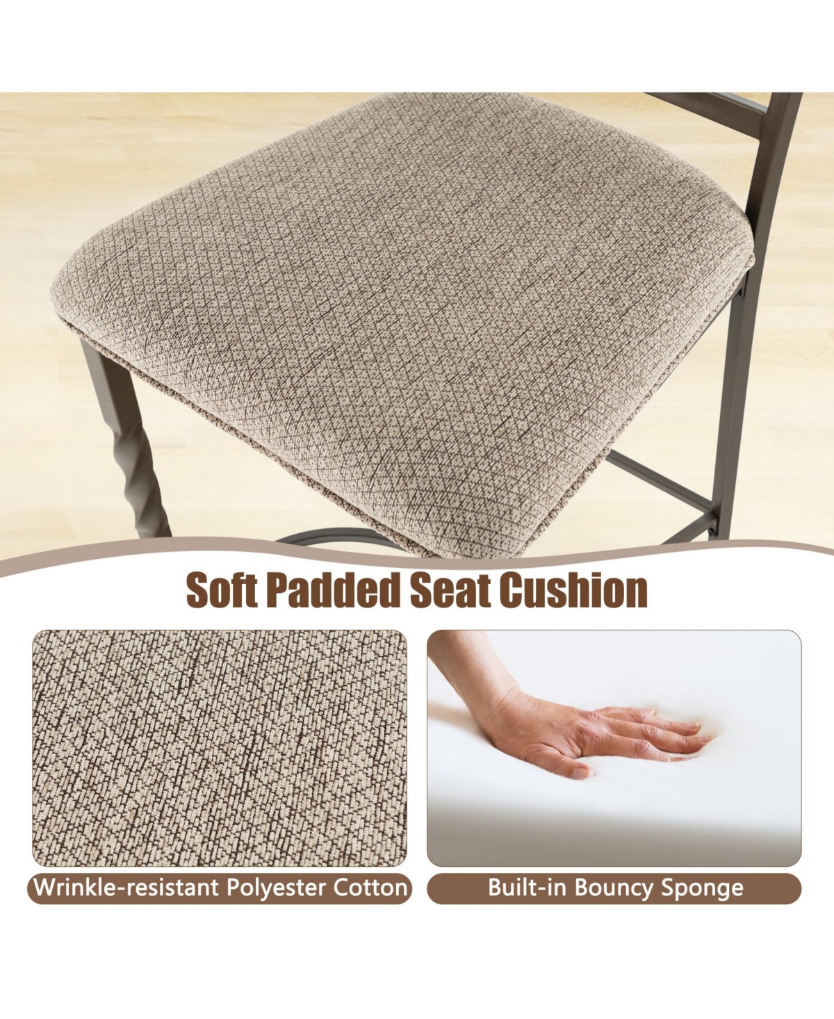Slickblue Set of 2 25 inches Bar Stools with Rust-proof Metal Frame and Soft Sponge Seat- Brown