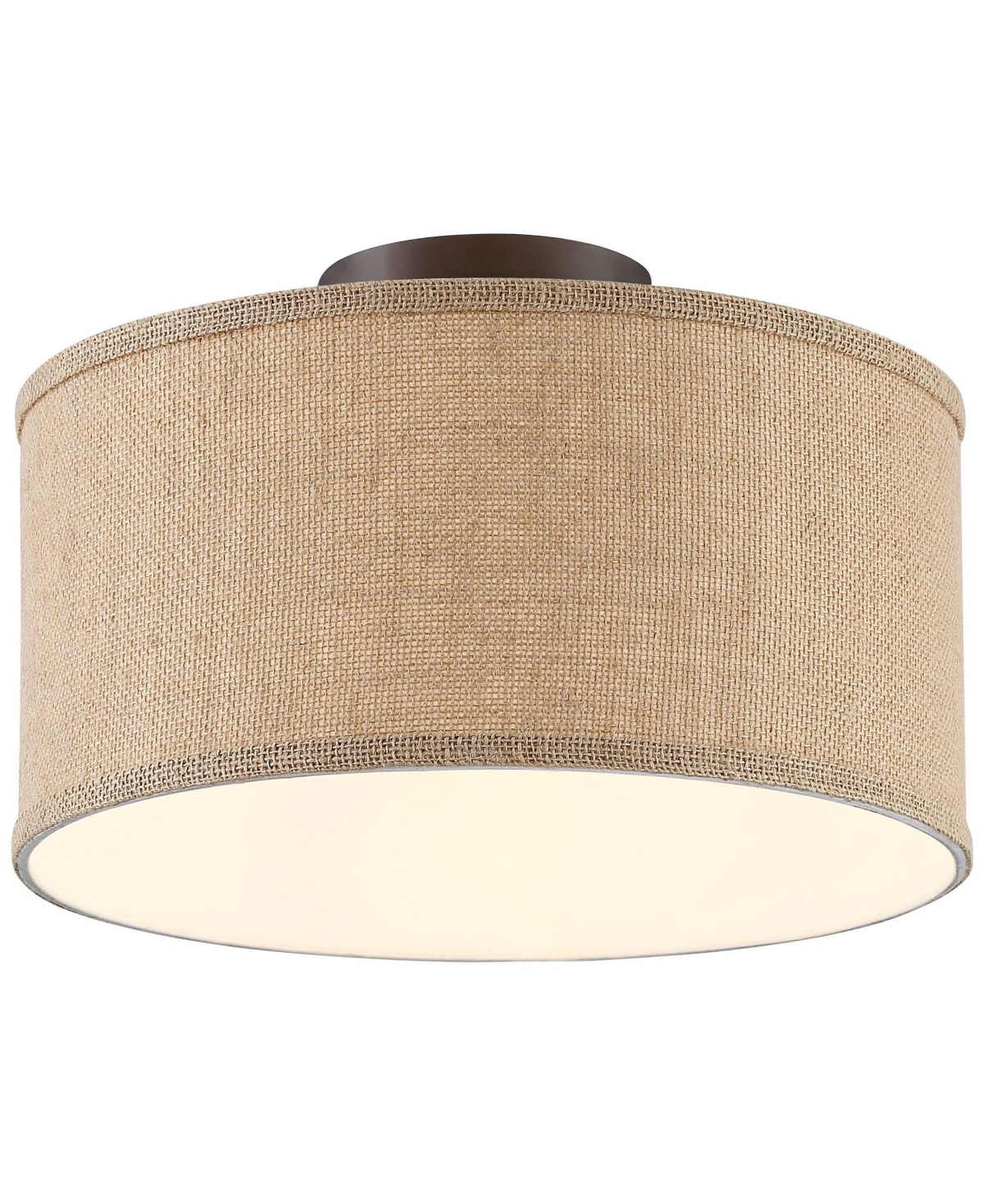 360 Lighting Adams Rustic Farmhouse Country Cottage Close To Ceiling Light Semi Flush Mount Fixtures Set of 2 Bronze Burlap Fabric Drum Shade Bedroom