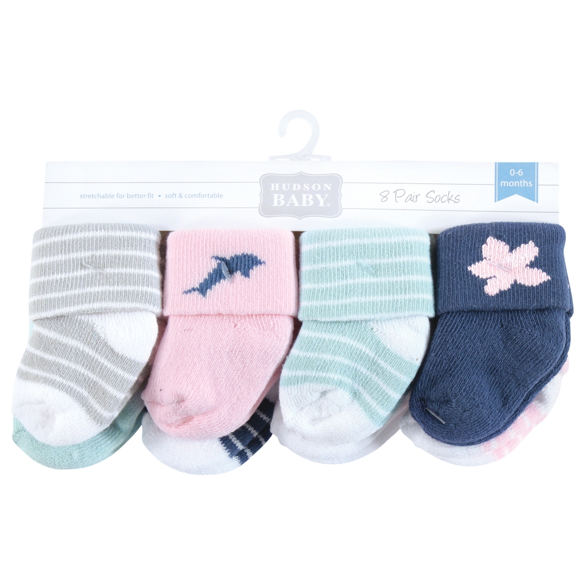 Hudson Baby Baby Girls Cotton Rich Newborn and Terry Socks,- Pink dolphin