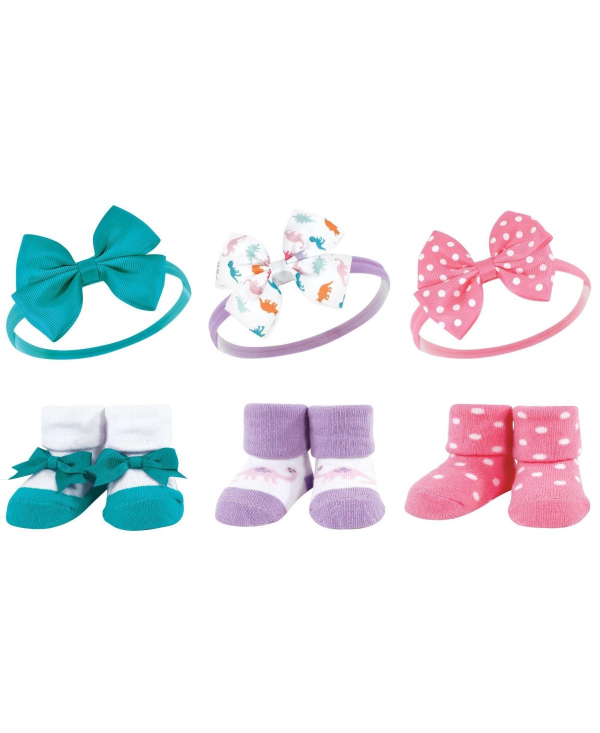 Hudson Baby Infant Girl 12Pc Headband and Socks Giftset, Tie-Dye Dinosaurs, One Size - Tie-dye dinosaurs