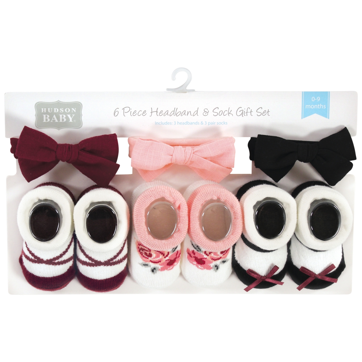 Hudson Baby Baby Girls Headband and Socks Giftset, One - Burgundy black