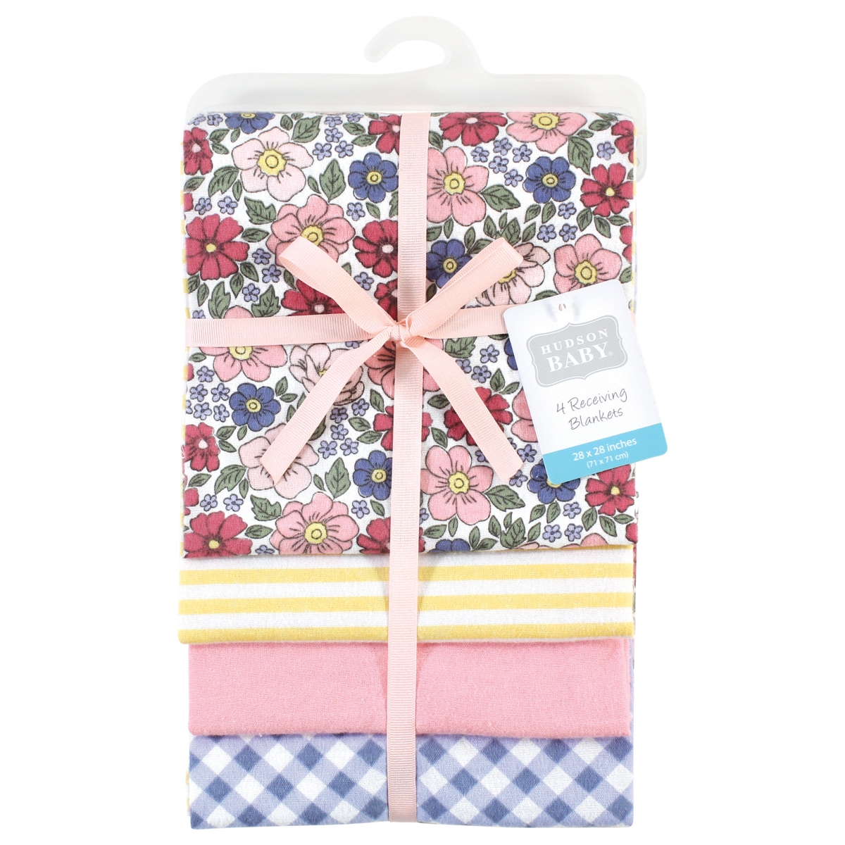 Hudson Baby Infant Girl Cotton Rich Flannel Receiving Blankets, One Size - Pink blue pretty floral