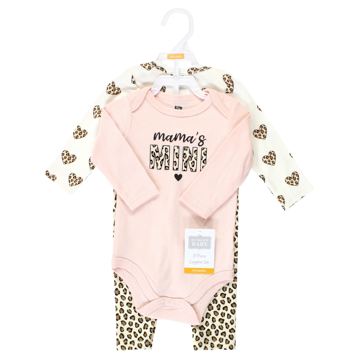 Hudson Baby Baby Girls Cotton Bodysuit and Pant Set,- Leopard hearts long sleeve