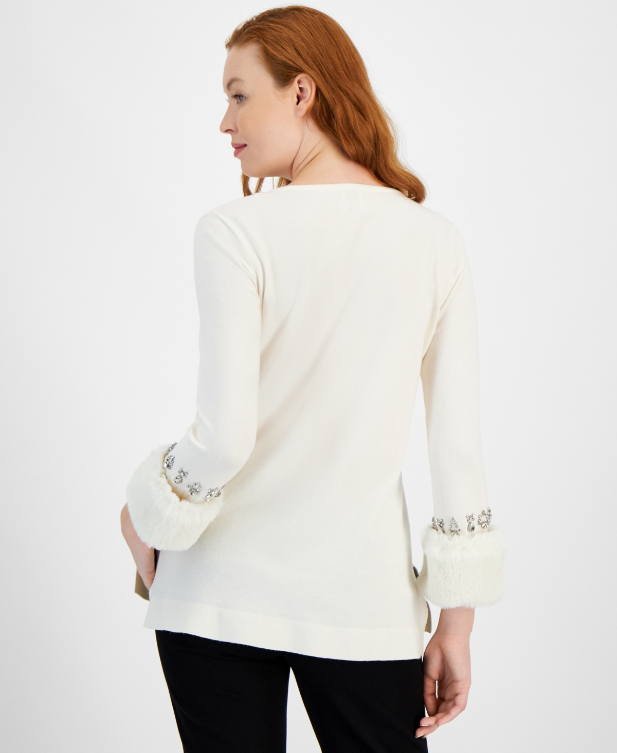 Anne Klein Women's Faux Fur Trim Sweater