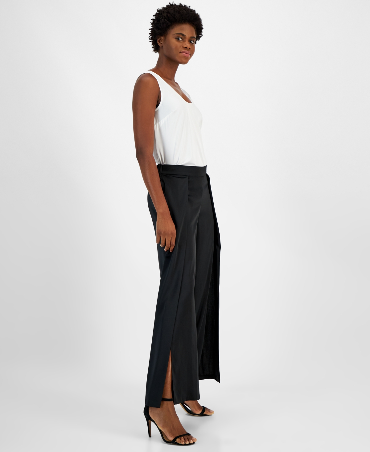 Anne Klein Petite Solid Flyaway Pull-On Wide-Leg Pants