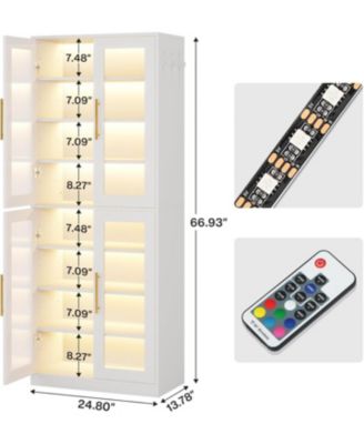Tall Shoe Cabinet with Acrylic Doors and LED Lights, 8-Tier Entryway Shoe Storage Rack with Adjustable Shelves and Hanging Hooks for Narrow Closet, Hallway, Living Room