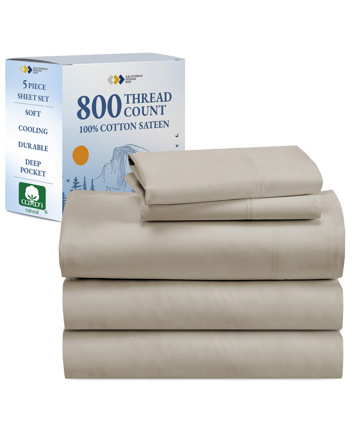 California Design Den Luxury Bed Sheets Set - 800 Thread Count 100% Cotton Sheets, Deep Pocket, Soft