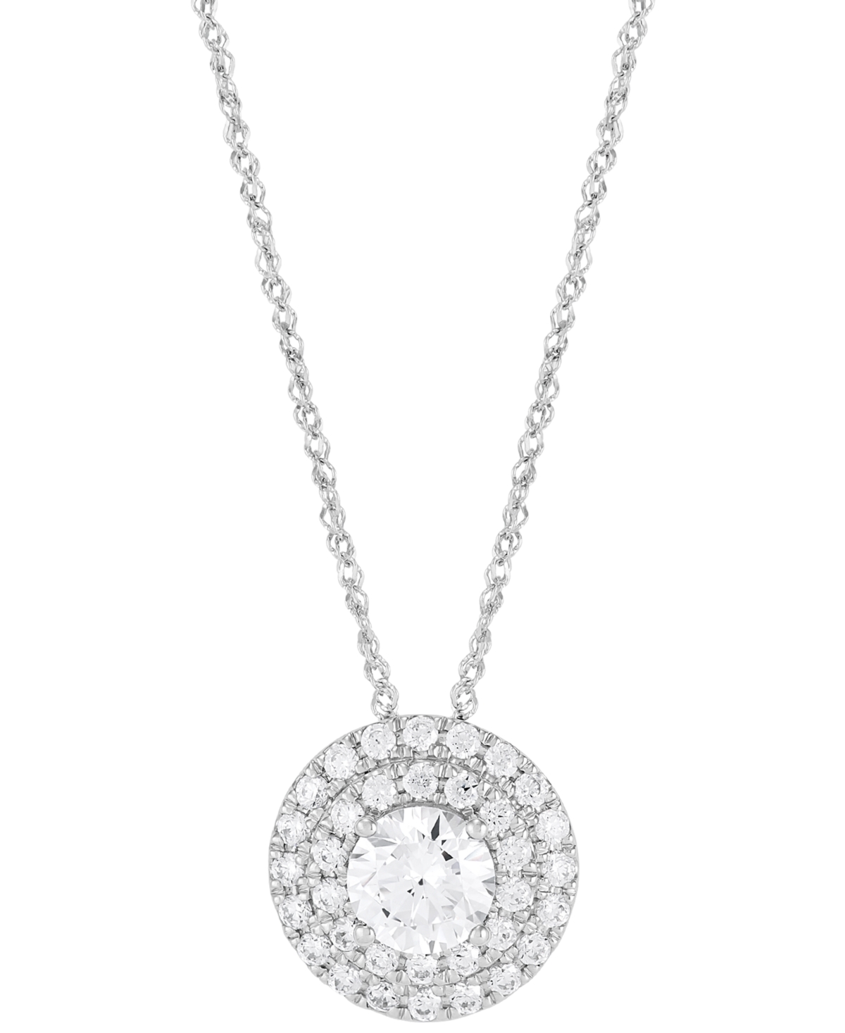 Lab Grown Diamond Double Halo Pendant Necklace (1-1/2 ct. t.w.) in 14k White or Yellow Gold, 16" + 2" extender - Yellow Gold