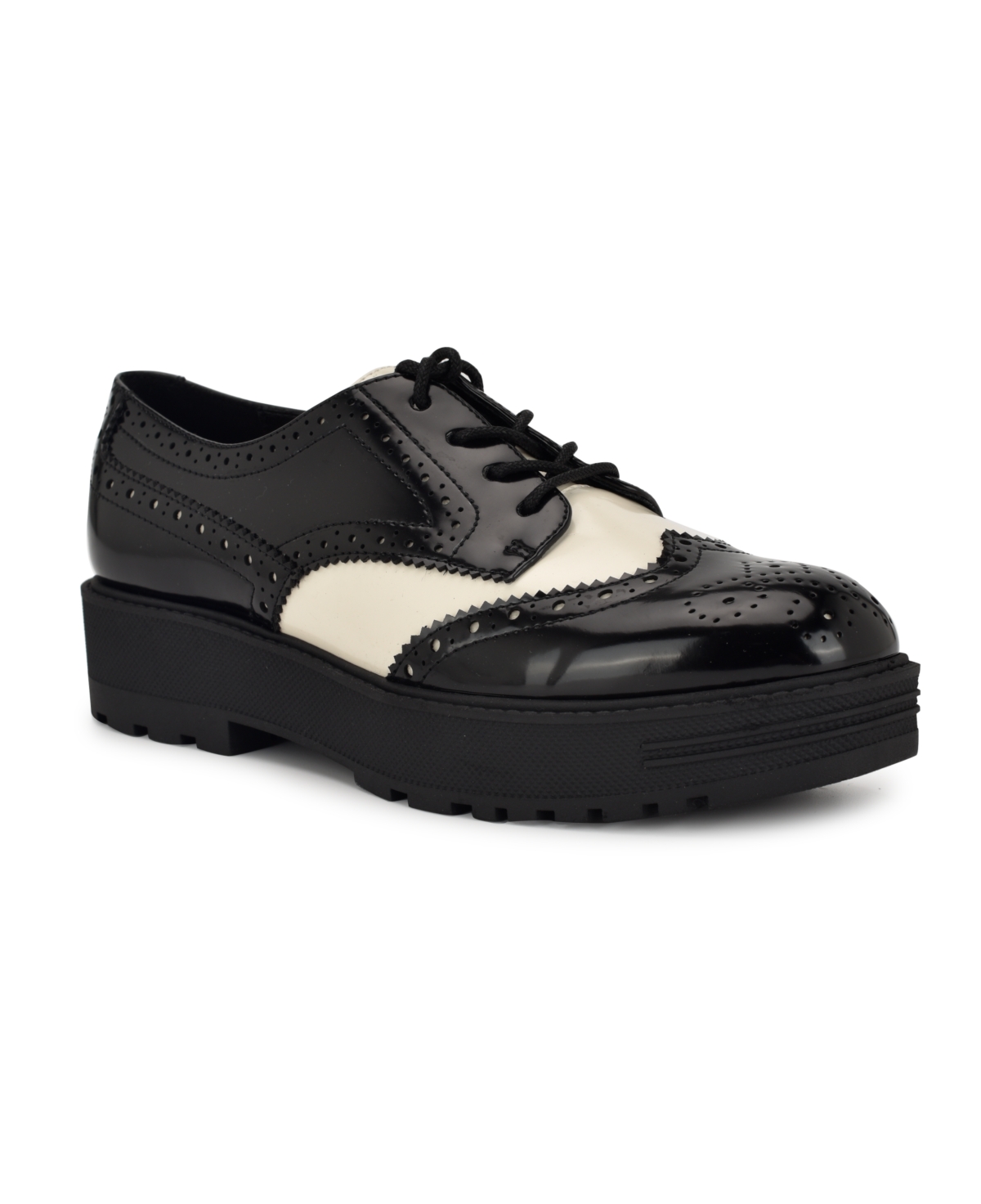 Nine West Women's Resttin Casual Lace-Up Platform Loafers -Cream Patent