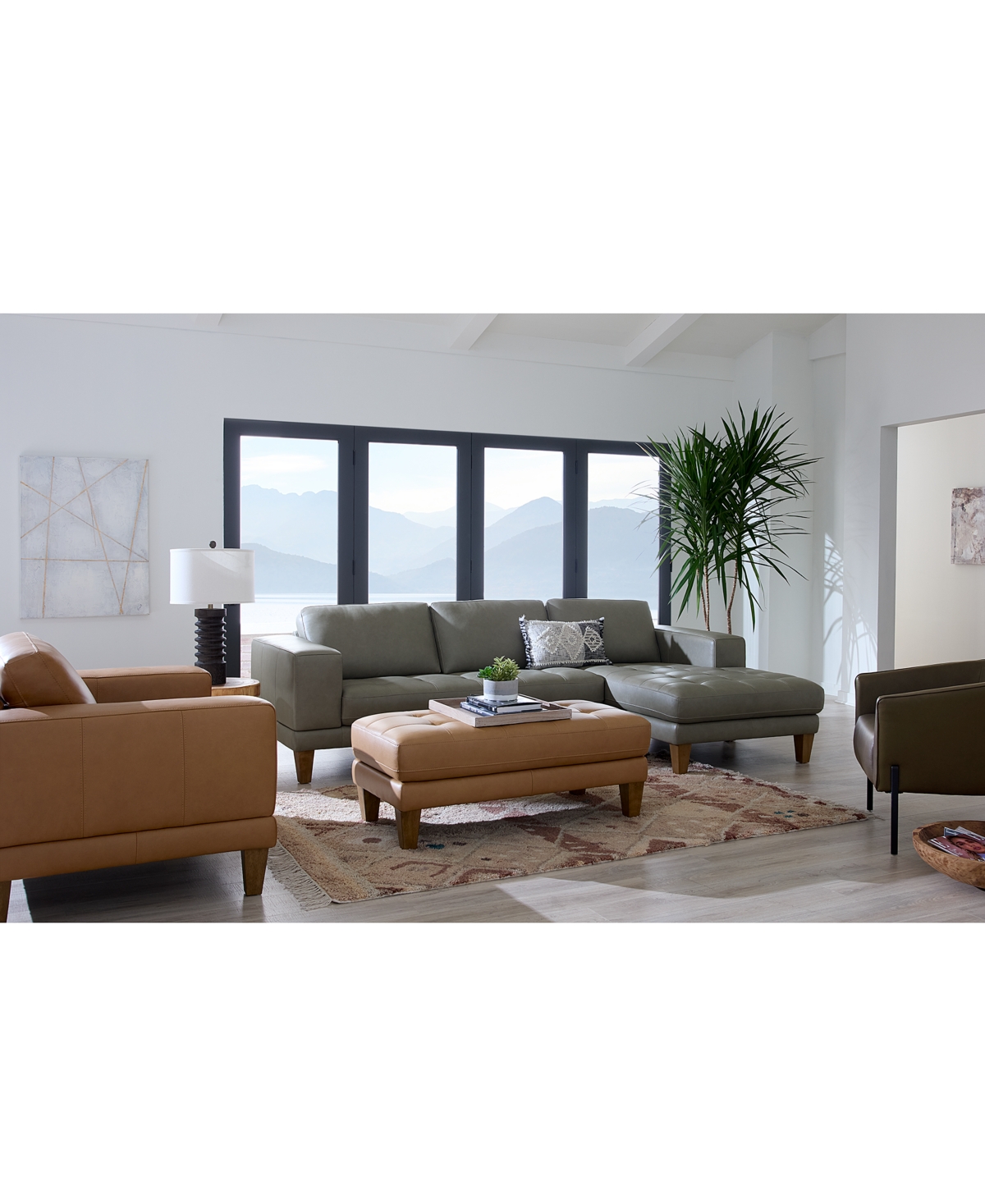 Macy's Niebee 47" Leather Cocktail Ottoman, Created For  In Toffee