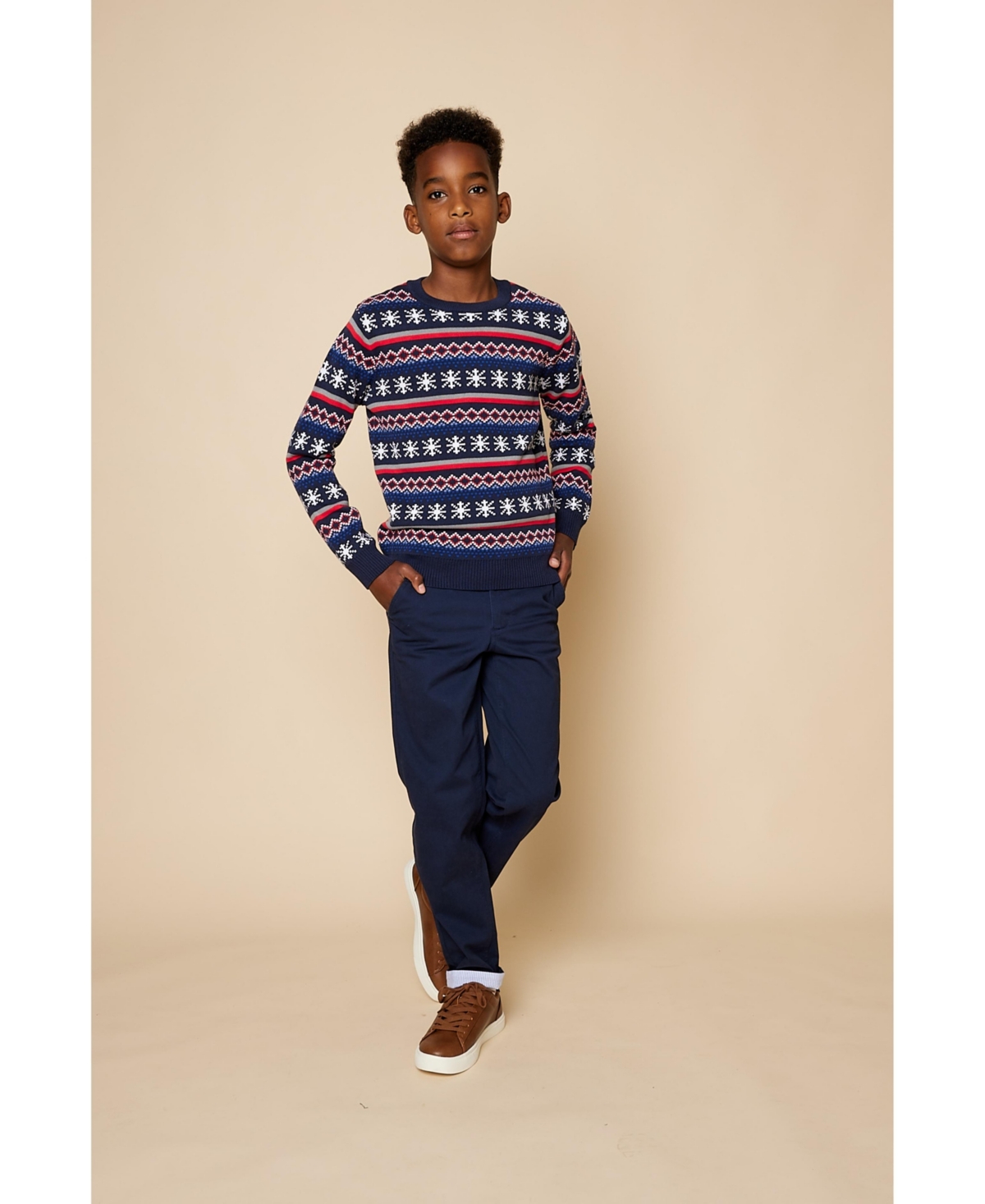 B by Brooks Brothers Big Boys Holiday Jacquard Sweater