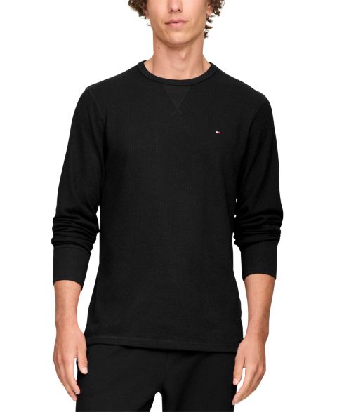 Мужской вафельный лонгслив Tommy Hilfiger с круглым вырезом, цвет: Чёрный