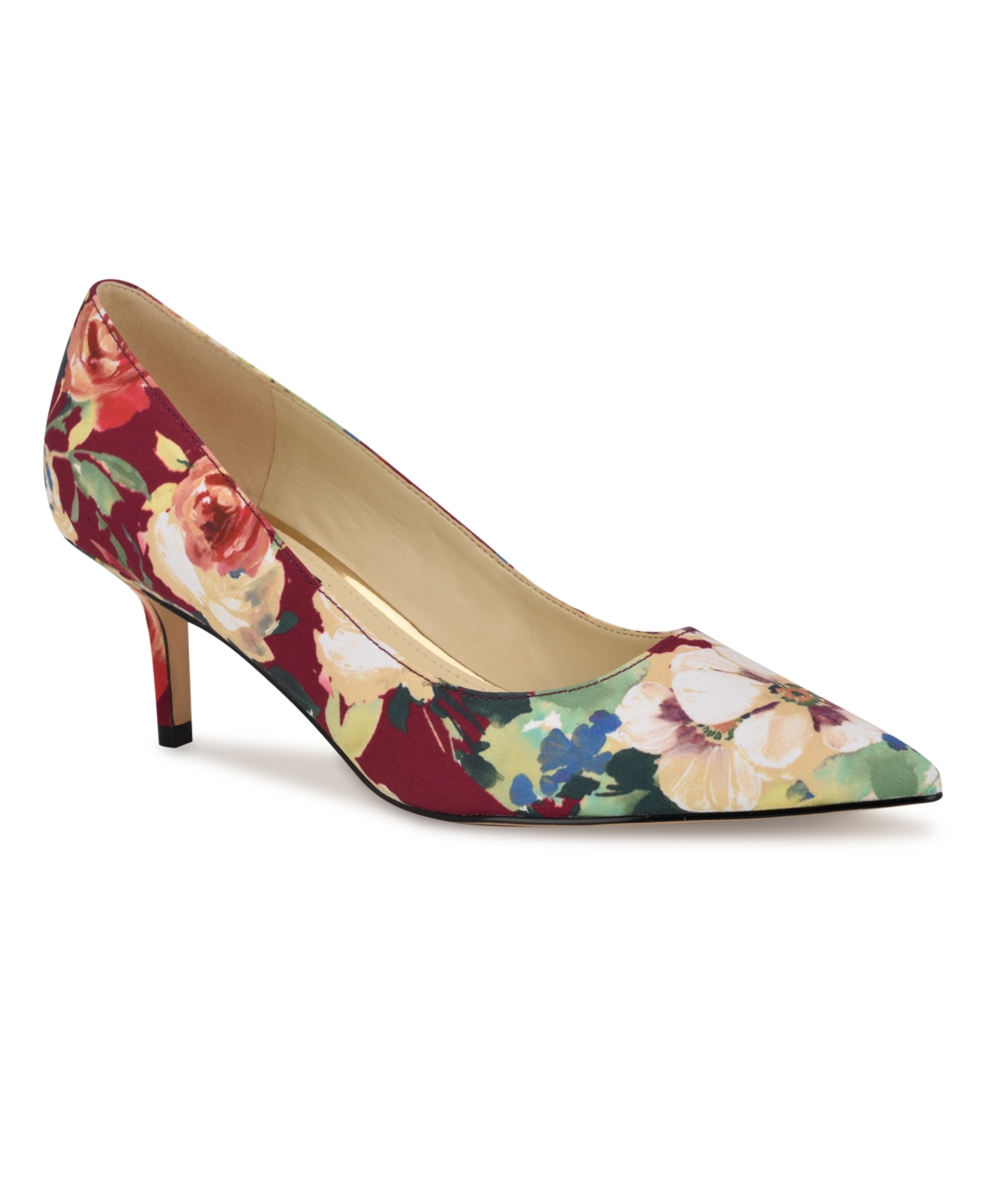 Shop Nine West Women's Arlene Kitten Heel Pointy Toe Pumps In Dark Red Fall Floral