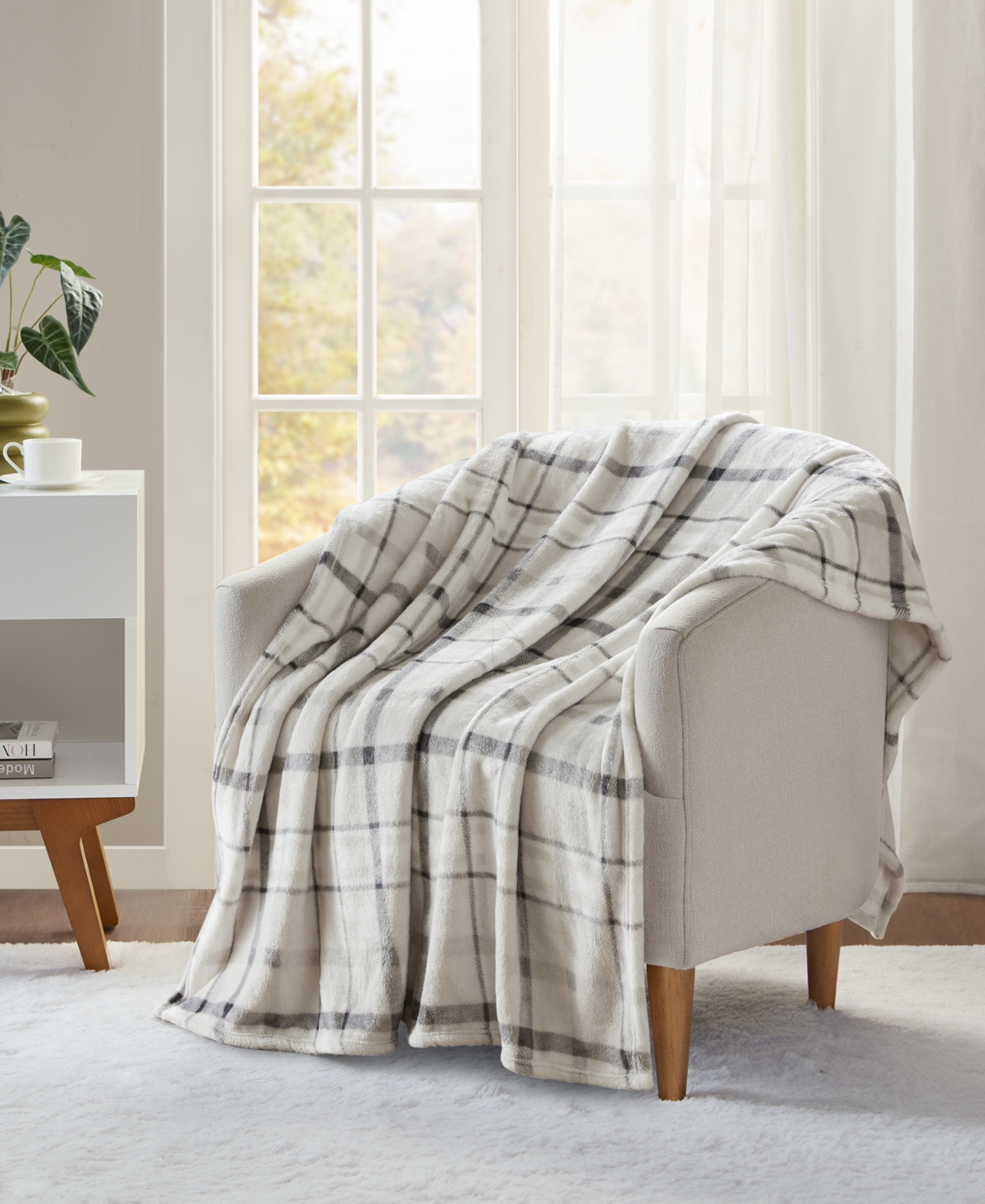 Premier Comfort Cozy Plush Printed Throw, 50" X 70", Exclusively At Macy's In Grey Plaid