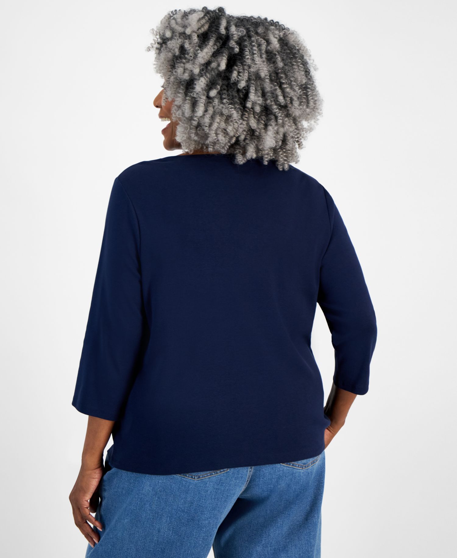 Plus Size 3/4-Sleeve Henley Tee