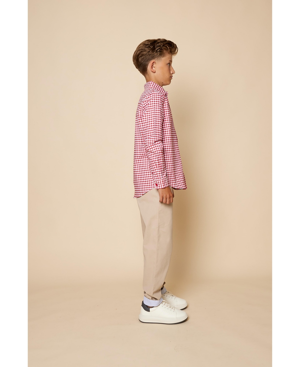 B by Brooks Brothers Big Boys Gingham Woven Long Sleeve Oxford Shirt