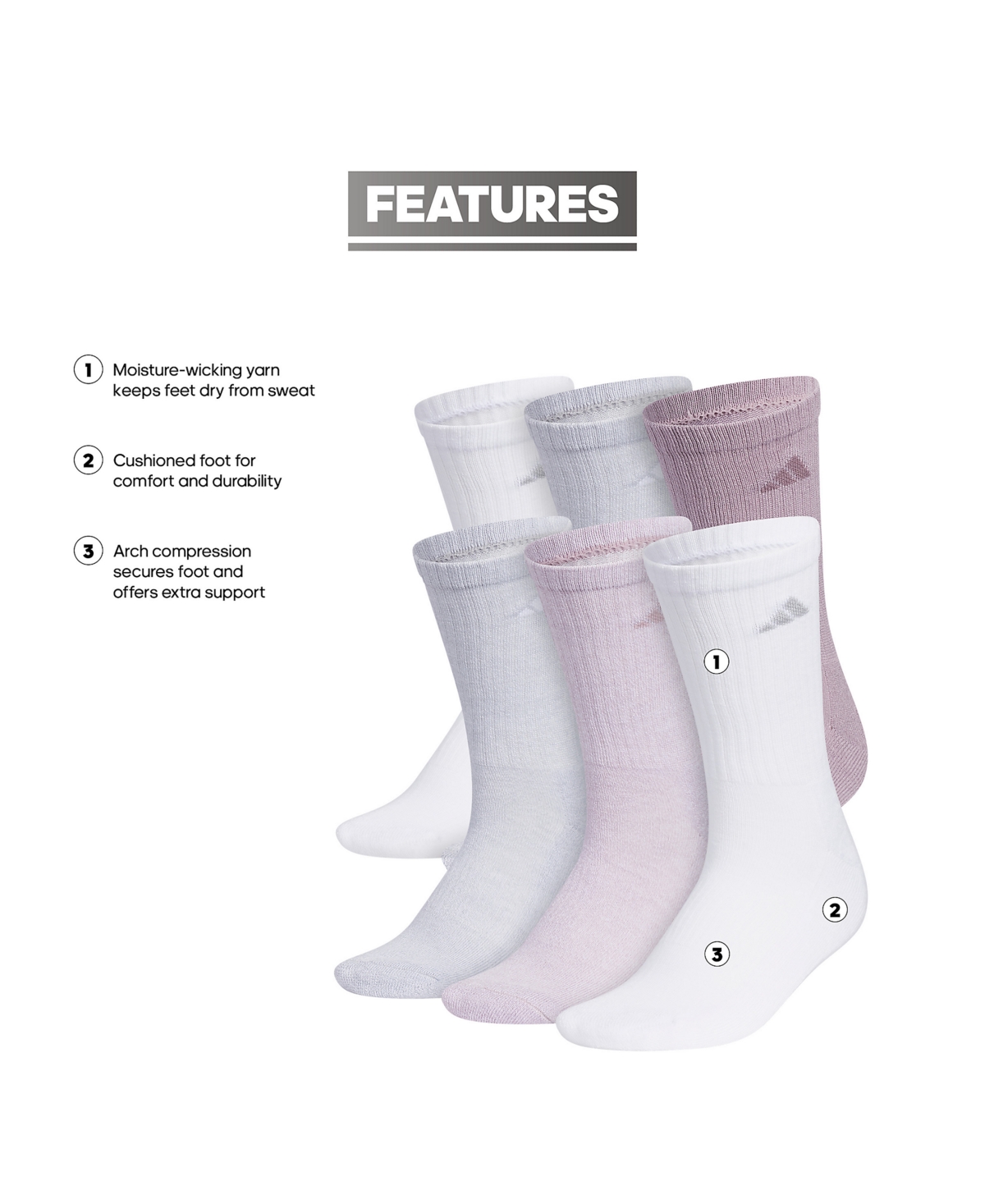 Adidas Originals Women's 6-pk. Athletic Cushioned Crew Socks In Purple