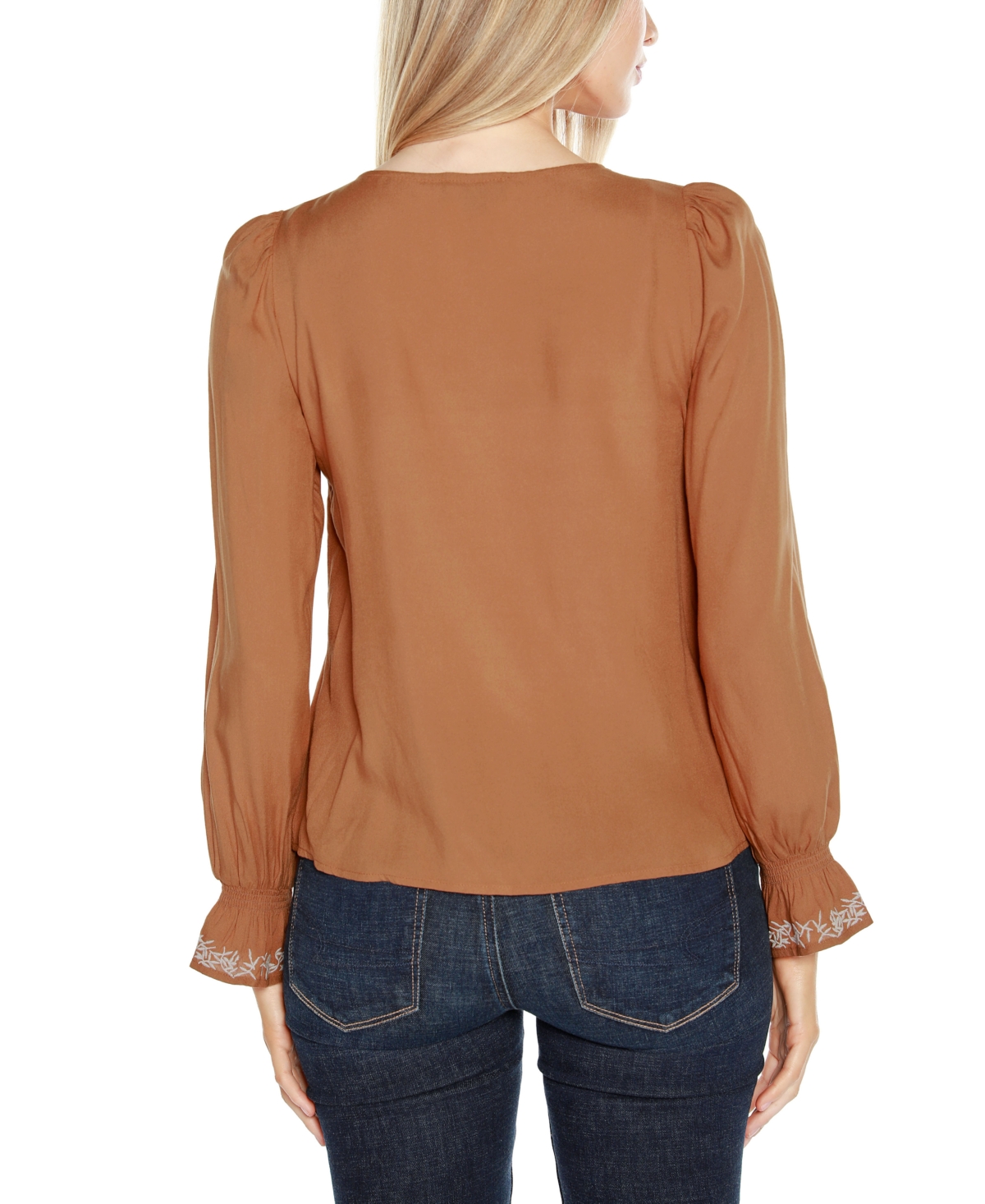 Shop Belldini Black Label Women's Tie-neck Embroidered-front Blouse Top