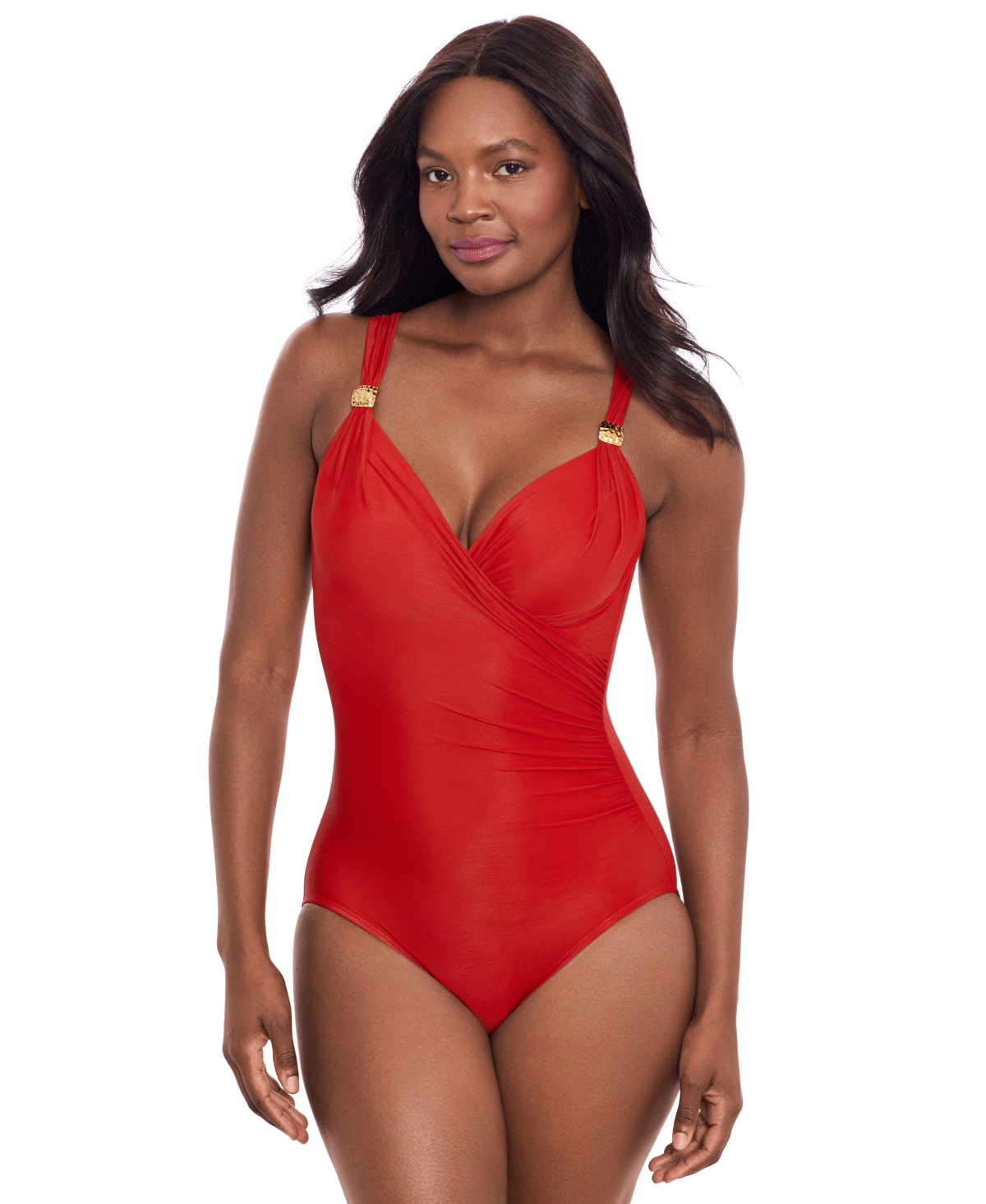 Razzle Dazzle Siren Twist-Front Underwire Allover Slimming One-Piece Swimsuit - Cayenne Re