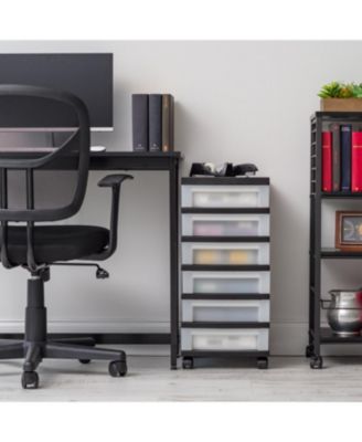 USA Craft Plastic Organizers and Storage, Rolling Storage Cart for Classroom Supplies, Storage Organizer for Art Supplies, Drawer Top Organizer for Small Parts, 6 Drawer, Black/Pearl