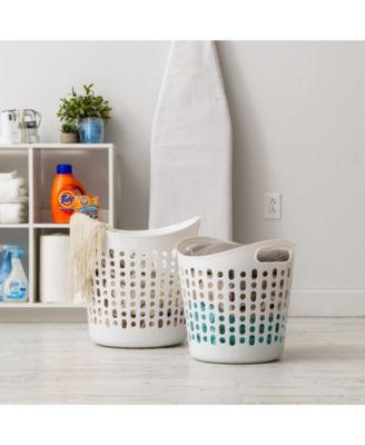 USA Laundry Basket 30L Durable and Flexible, Portable Round Bin, 0.85 Bushel Hamper for Storage with Ventilation Holes for Closet Dorm, White