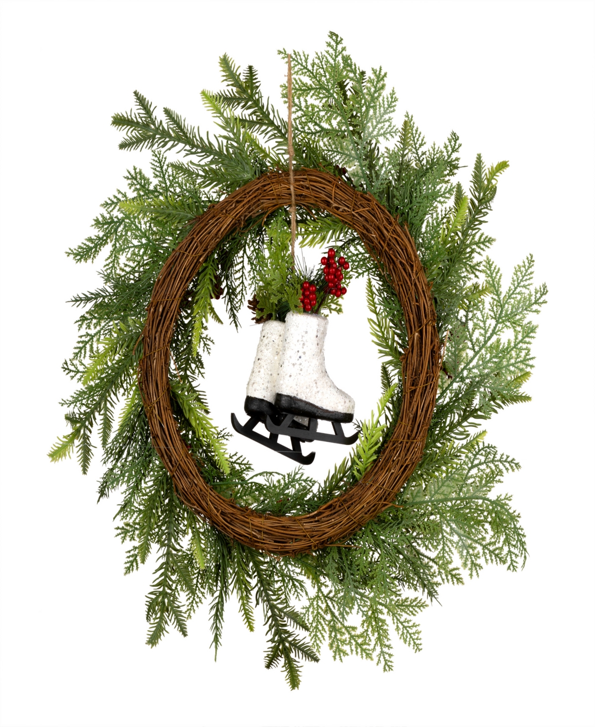 National Tree Company Winter Skates Wreath, 22 Inches In Green