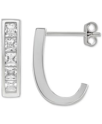Giani Bernini - Cubic Zirconia Square J-Hoop Earrings in Sterling Silver