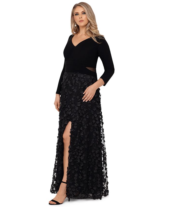 XSCAPE Plus Size 3D FloralAppliqué Gown Macy's