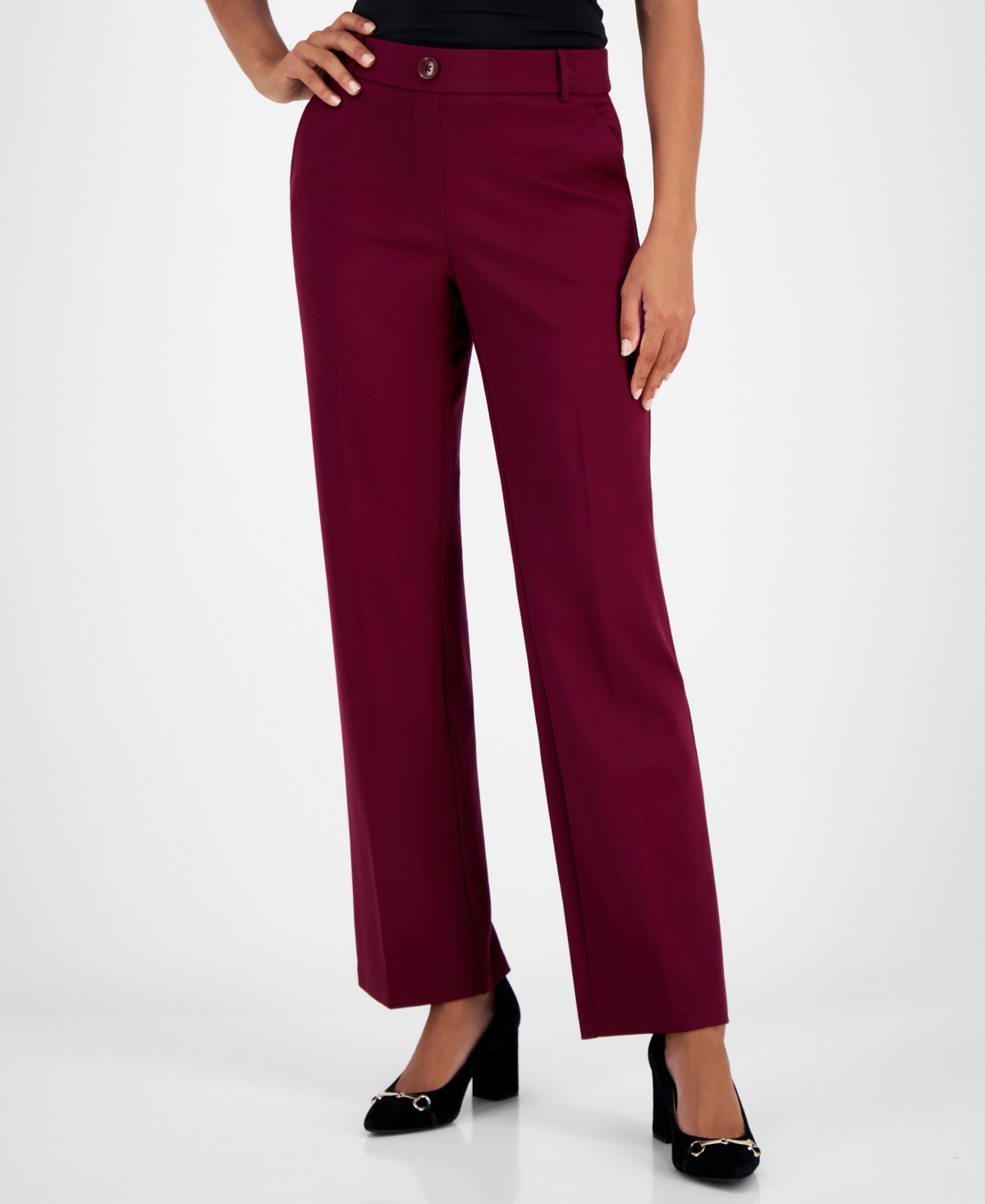 Kasper Plus Size Mid-rise Straight-leg Ankle Pants In Burgundy