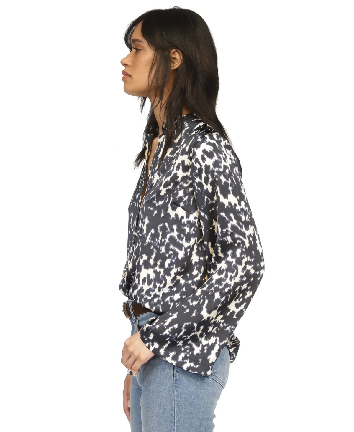 Michael Michael Kors Women's Printed Button-Front Flare-Sleeve Top