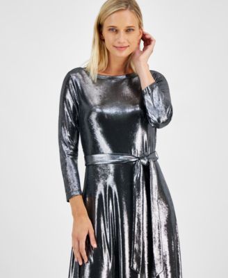 Tommy Hilfiger Women's Shine Metallic Tie-Waist Dress - Macy's