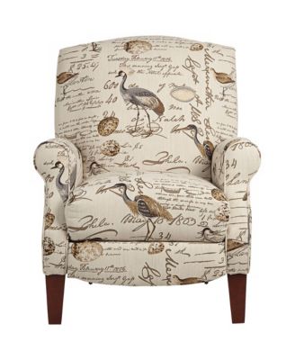  Single Piece  Upholstered & Wood Frame  Manual Recline, Push Back, Footrest, Birdsong Script Design  Recliner Armchair