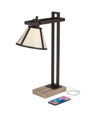 Franklin Iron Works Maricopa Rustic Farmhouse Desk Lamp 21 1/4" High Bronze Metal with USB and AC Power Outlet Mica Shade for Bedroom Living Room Home